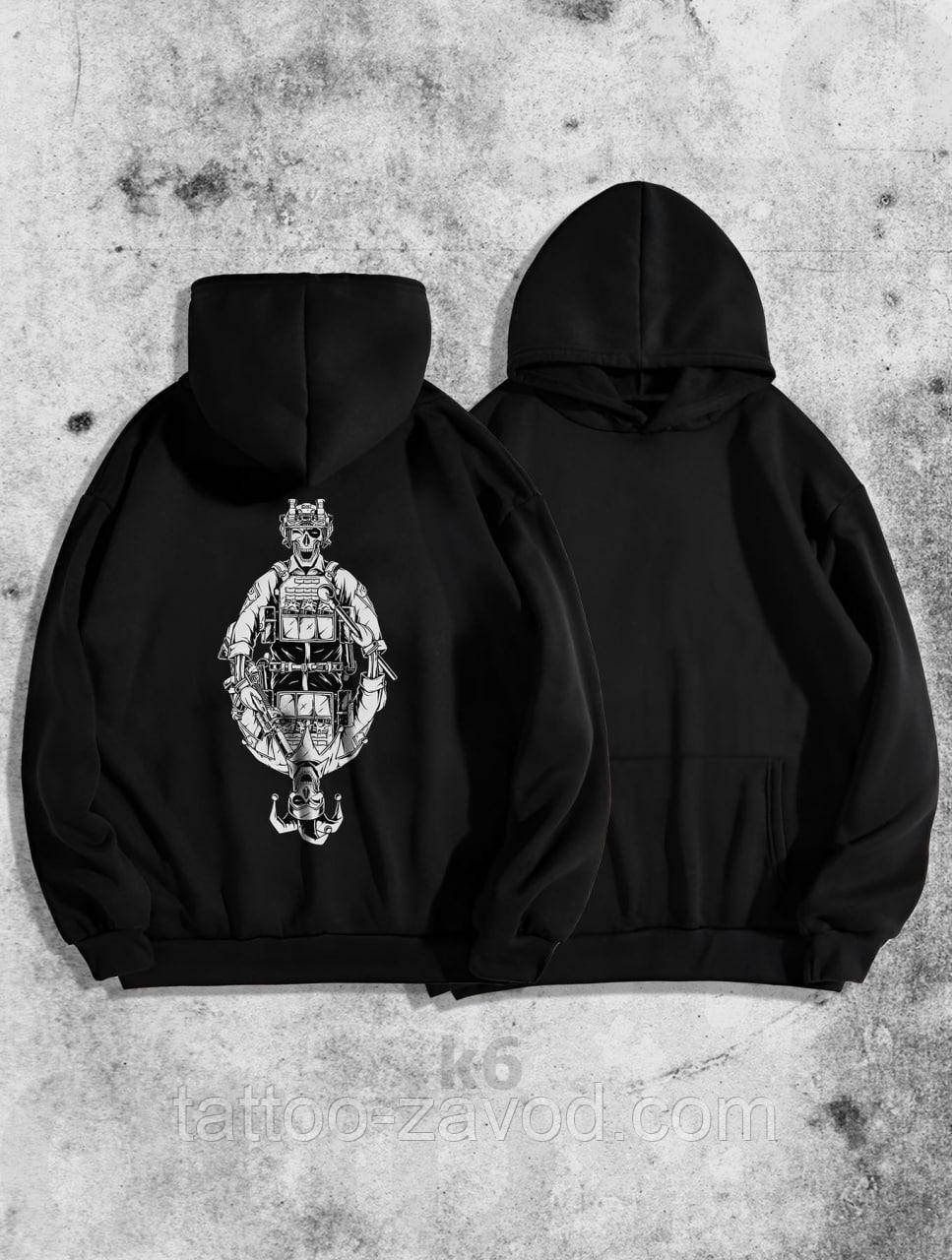 Толстовка чоловіча чорна, з малюнком на спині S M L XL XXL, фото 1
