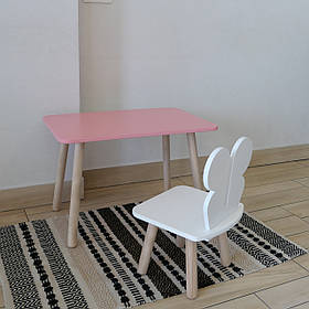 Комплект стіл та стул дитячий ChildWood - Set Стіл рожевий прямокутний + стілець білий Метелик (Фанера)