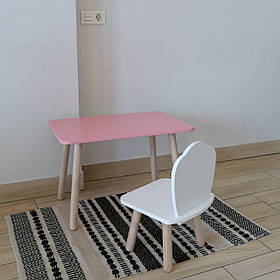 Комплект стіл та стул дитячий ChildWood - Set Стіл рожевий прямокутний + стілець білий Мушля (Фанера)