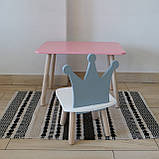Комплект стіл та стул дитячий ChildWood - Set Стіл рожевий прямокутний + стілець білий сірий Корона (Фанера), фото 2