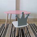 Комплект стіл та стул дитячий ChildWood - Set Стіл рожевий хмаринка + стілець білий сірий Корона (Фанера), фото 2