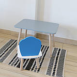 Комплект стіл та стул дитячий ChildWood - Set  Стіл сірий прямокутний + стілець білий блакитний Мушля (Фанера), фото 3