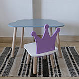 Комплект стіл та стул дитячий ChildWood - Set Стіл сірий хмаринка + стілець білий бузковий Корона (Фанера), фото 2
