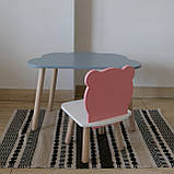 Комплект стіл та стул дитячий ChildWood - Set Стіл сірий хмаринка + стілець білий рожевий Ведмедик (Фанера), фото 2