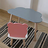Комплект стіл та стул дитячий ChildWood - Set Стіл сірий хмаринка + стілець білий рожевий Ведмедик (Фанера), фото 3