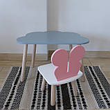 Комплект стіл та стул дитячий ChildWood - Set Стіл сірий хмаринка + стілець білий рожевий Метелик (Фанера), фото 2