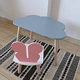 Комплект стіл та стул дитячий ChildWood - Set Стіл сірий хмаринка + стілець білий рожевий Метелик (Фанера), фото 3