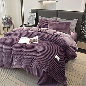 Тепла велюрова постільна білизна однотонна Євро Рельєф сливовий Colorful Home
