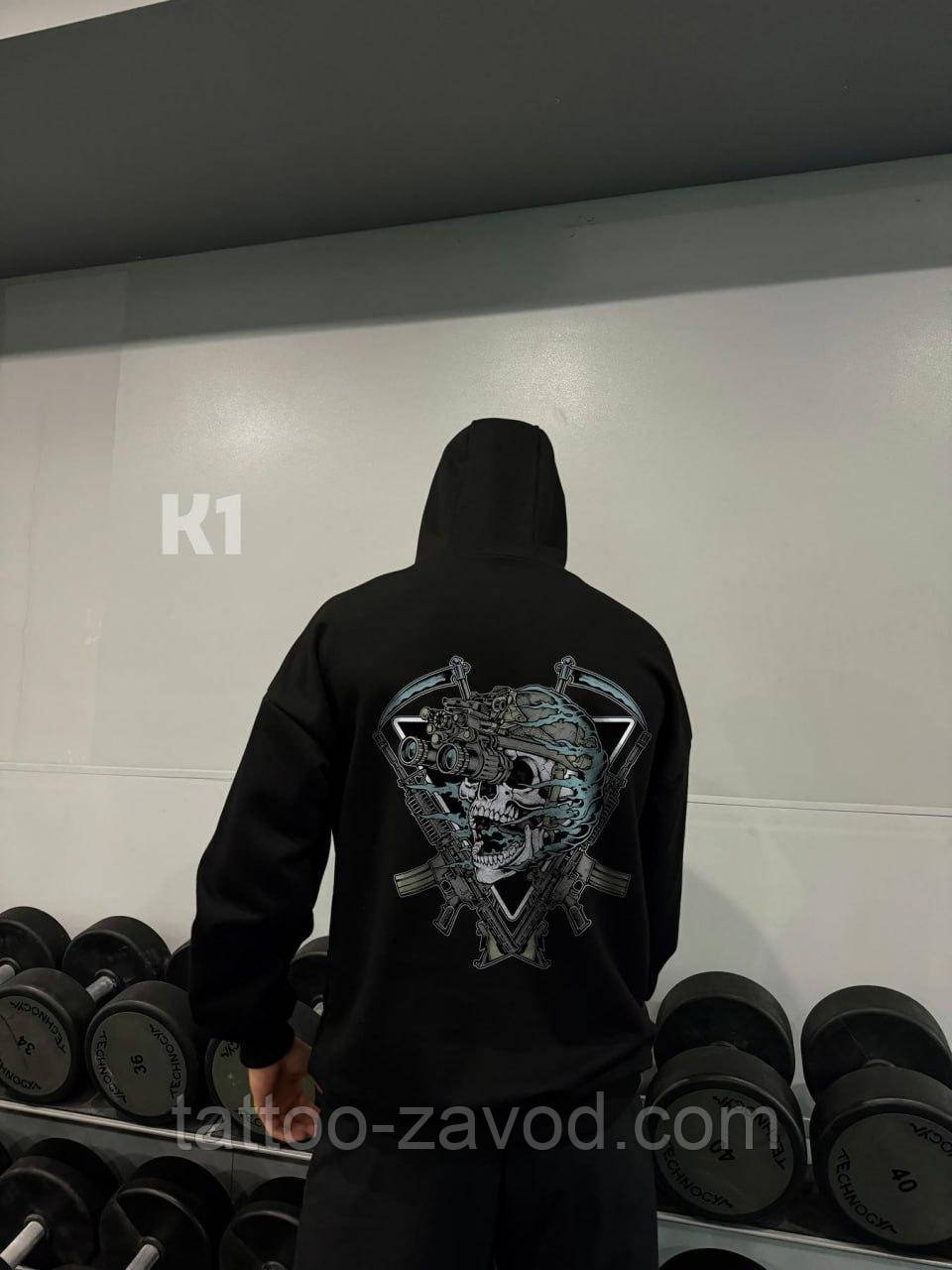 Худі чоловіче чорне з малюнком на спині XL XXL, фото 1