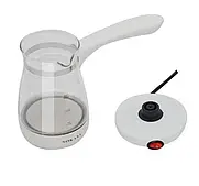 Турка електрична Sokany YLW-607, Потужність 600 Вт, пластик, скло, 500 мл, біла (YLW 607)