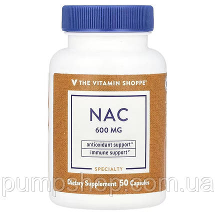 Амінокислота N-ацетил L-цистеїн The Vitamin Shoppe NAC 600 мг 50 капс., фото 1