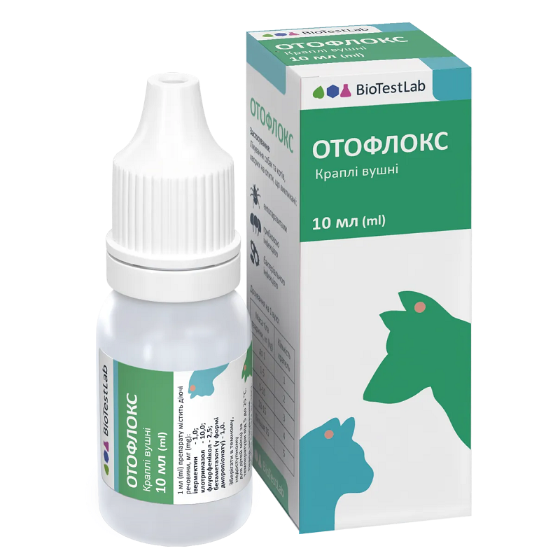 Отофлокс краплі вушні для котів і собак 10 мл БТЛ, фото 1