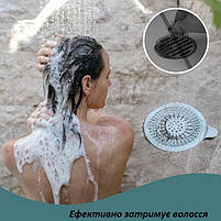 Фільтр для зливу ванної кімнати та душу білий. Ситечко для уловлювання волосся. Ситечко на фільтр для зливу ваною, фото 10