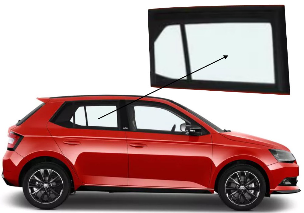Бічне скло Skoda Fabia 2014-2021 задніх дверей праве, фото 1