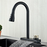 Кухонний змішувач Platinum ZS86 "Водоспад" чорний з лійкою