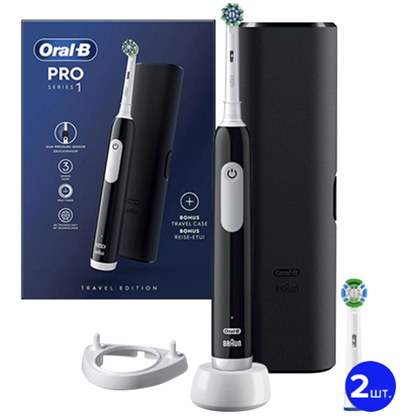 Електрична зубна щітка Oral-B D305.513.3X Pro Series 1 Black (3 нас.) з підставкою та футляром