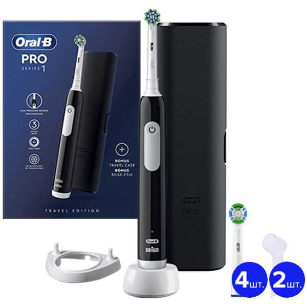 Електрична зубна щітка Oral-B D305.513.3X Pro Series 1 Black (5 нас.) з підставкою та футляром