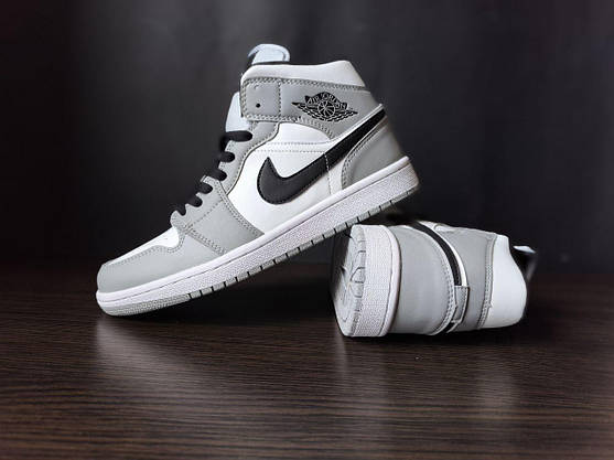 Кросівки NIKE Air Jordan високі СІРНІ на шнурках чоловічі унісекс демісезон ліцензія натуральна шкіра, фото 4