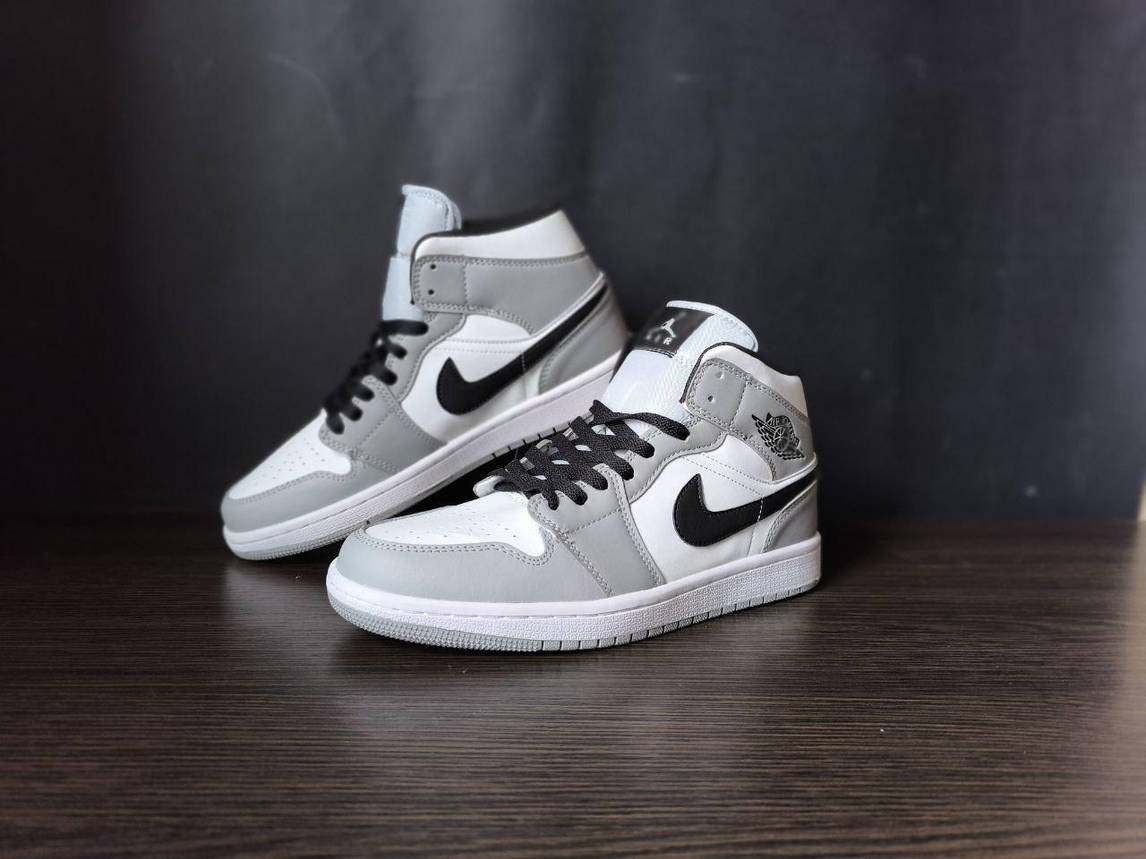 Кросівки NIKE Air Jordan високі СІРНІ на шнурках чоловічі унісекс демісезон ліцензія натуральна шкіра, фото 1