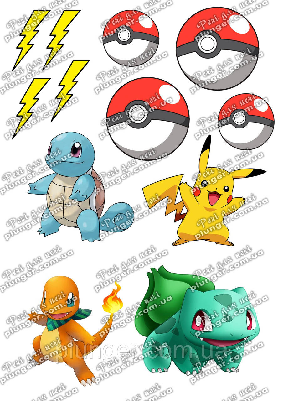 Вафельна картинка для мафінів, топерів, пряників, капкейків "Pokemon, Покемон" (лист А4), фото 1