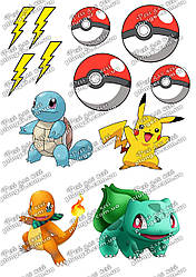 Вафельна картинка для мафінів, топерів, пряників, капкейків "Pokemon, Покемон" (лист А4)