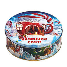 Солодкий новорічний подарунок з цукерками №38 в металевій коробочці, 600 г. замовлення від 20 шт.