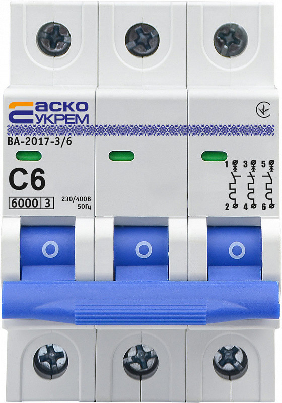 Автоматичний вимикач УКРЕМ ВА-2017/С 3р 6А АСКО