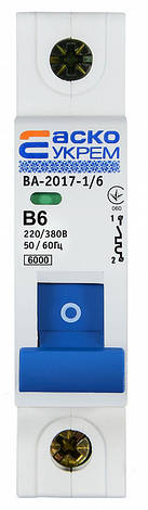 Автоматичний вимикач УКРЕМ ВА-2017/B 1р 6А АСКО, фото 1