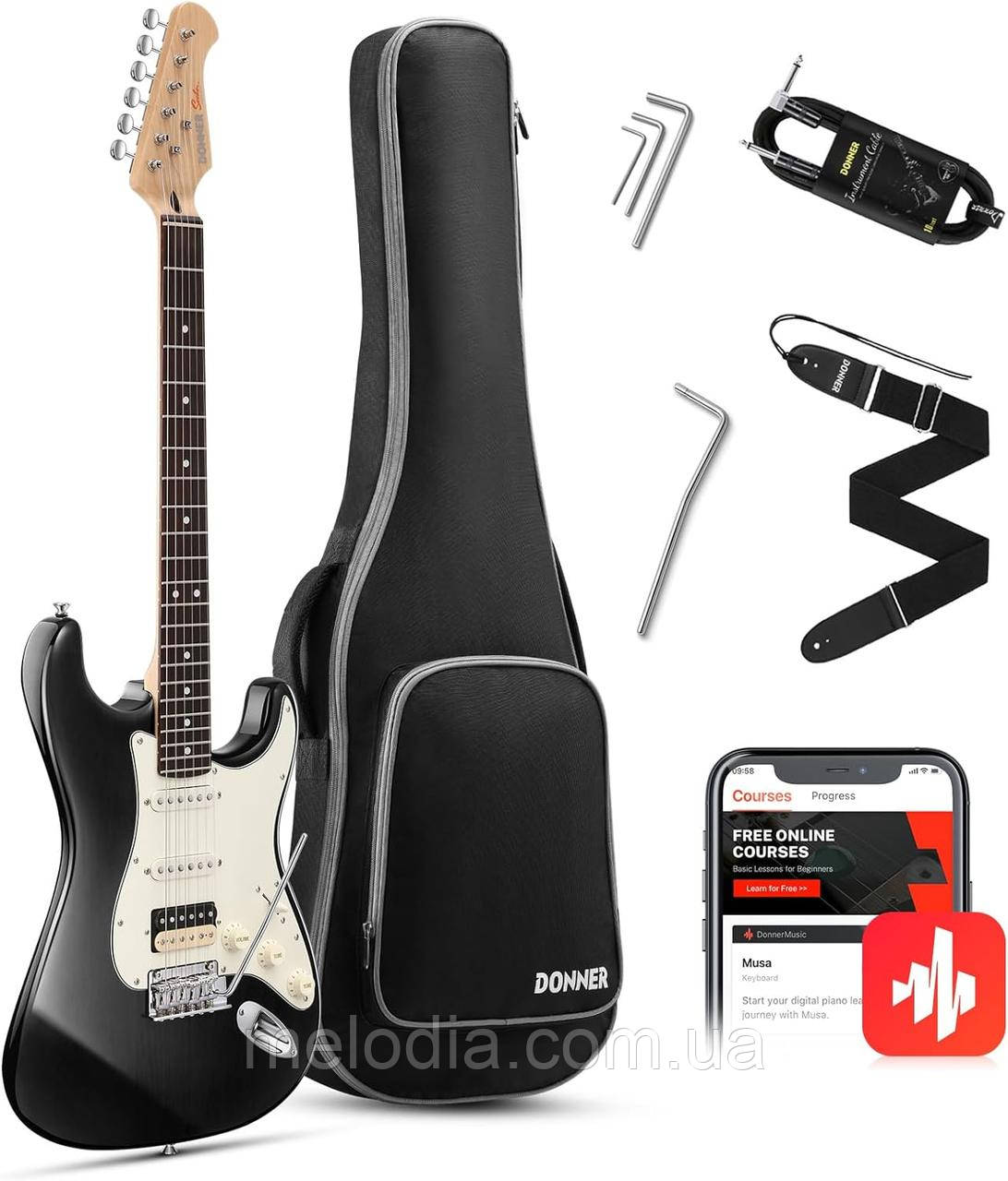 Комплект  Donner Music DST-400 Electric Guitar Black EC1385