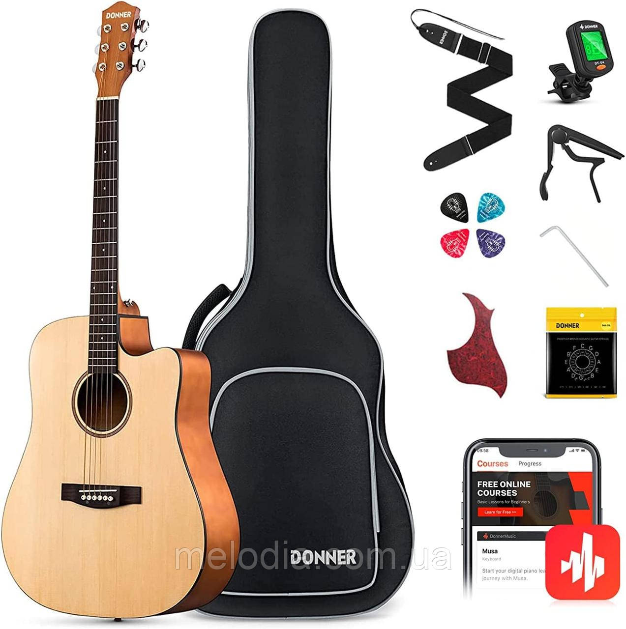 Комплект Donner Music DAD-140C 41 Inch Acoustic Guitar EC1250