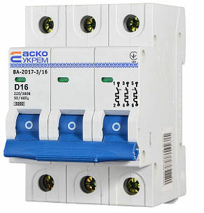 Автоматичний вимикач УКРЕМ ВА-2017/D 3р 16А АСКО, фото 2