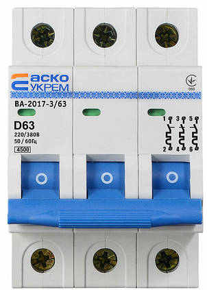 Автоматичний вимикач УКРЕМ ВА-2017/D 3р 63А АСКО, фото 1