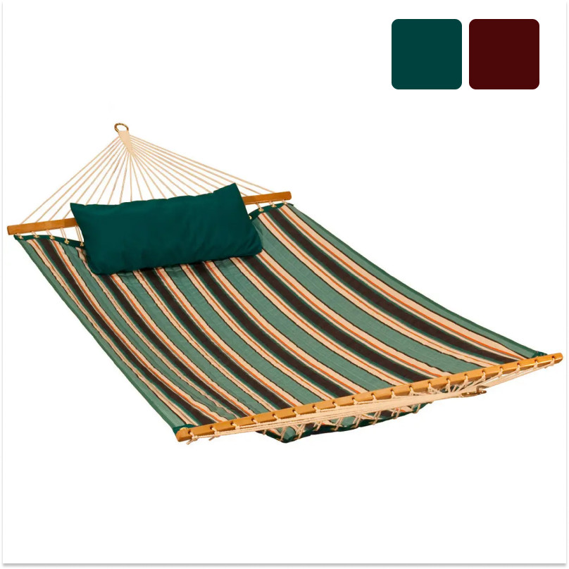 Гамак підвісний садовий з планкою WCG Siesta XXL 200х150 Стьобана тканина + подушка B_1919 Червоний, фото 1