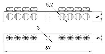 Шина нульова E.NEXT на DIN-рейку, 20А, 8 отворів, латунь, без ізоляції, фото 2