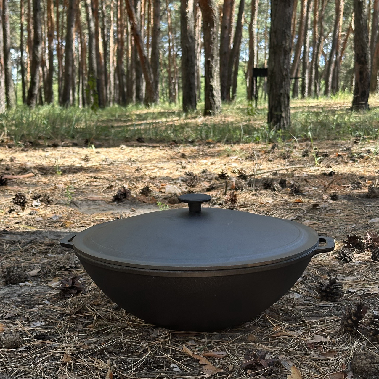 Чавунна сковорода 8 л WOK-08 з кришкою для приготування на відкритому вогні B_2426, фото 1