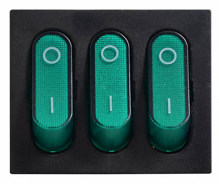 KCD2-3101N GR/B 220V Перемикач 3 клав. зелений з підсвічуванням, фото 2