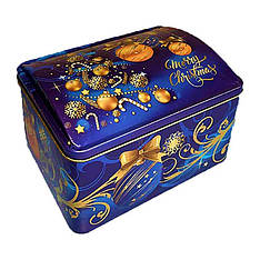 Солодкий новорічний подарунок з цукерками №42 в металевій коробочці, 800 г. замовлення від 20 шт.