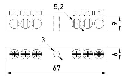 Шина нульова E.NEXT, 20 А, 6 отворів, латунь - з'єднувальна для електричних щитів, фото 2