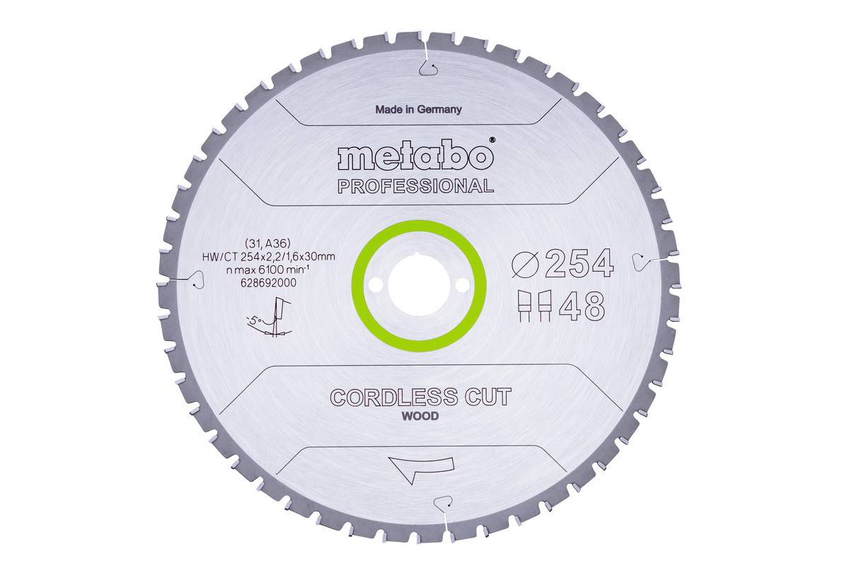Пильный диск Metabo Cordless cut wood - professional HW/CT 254х2.2/1.6x30, Z48 WZ 5° отр., фото 1
