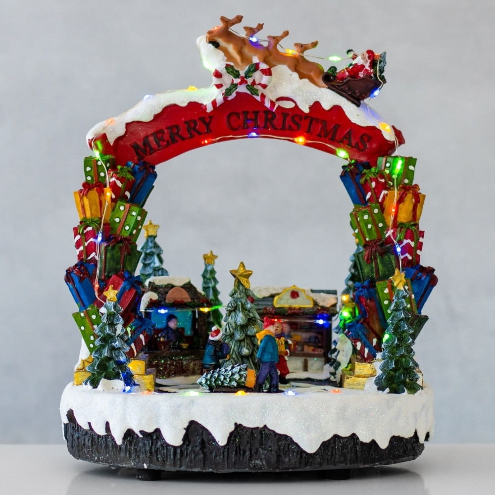 Новорічна карусель "Місто подарунків" музична з підсвічуванням працює від USB-кабелю та батарейок 31 см, фото 1