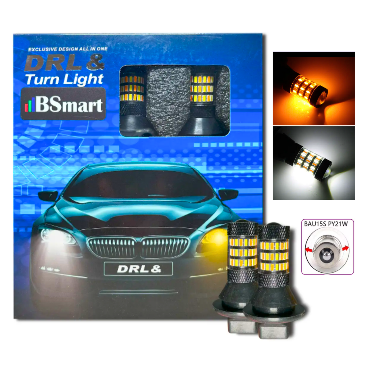 Автолампи LED DRL/turn ДХО Поворот 4014 CANBUS P21W 1156 PY21W BA15S