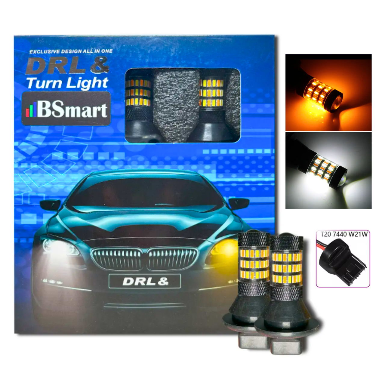 Автолампи LED DRL/turn ДХО Поворот 4014 CANBUS 7440 WY21W