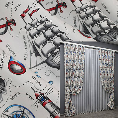 Комплект (2шт. 1,5х2,75м.) готових фото-штор "Sea Travel". Колір різнокольоровий. Код 1498ш 33-0398