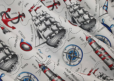 Шторна тканина, з різнокольоровим принтом "Sea Travel". Колір різнокольоровий. Код 1498ш