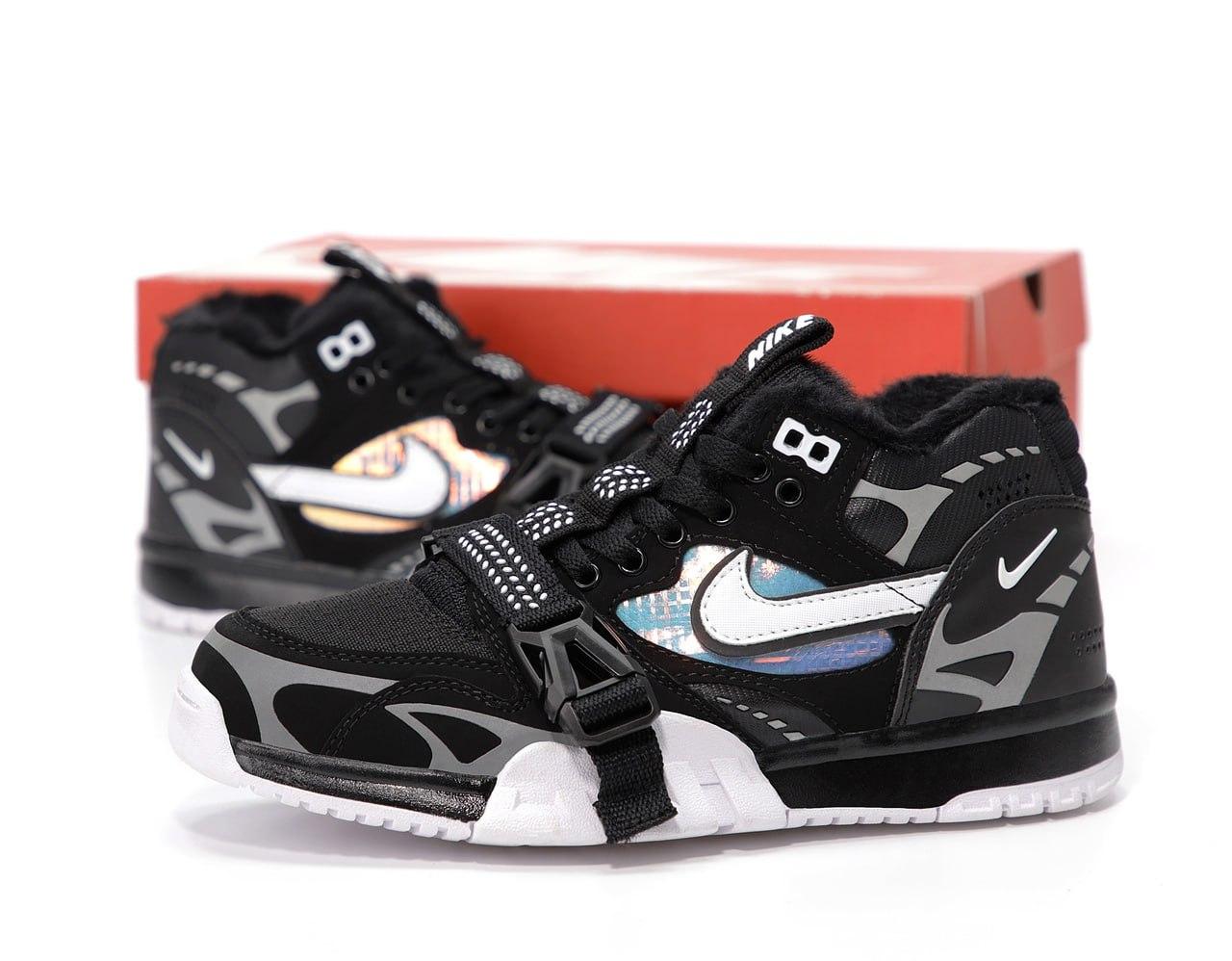 Зимові Чоловічі Кросівки Nike Air Trainer 1 SP Black White Winter Fur | чорні з білими вставками, хутро всередині, розміри 41–45