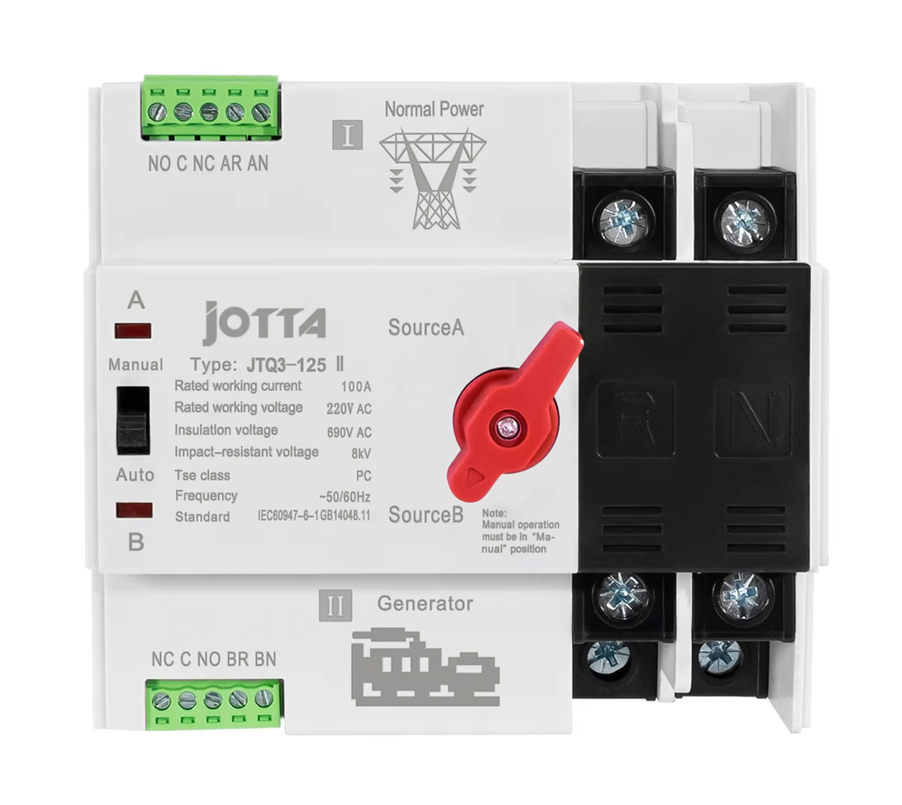 Автоматичний перемикач введення резерву (реле) JOTTA JTQ3-125 100A 2P (АВР) 1-фаза