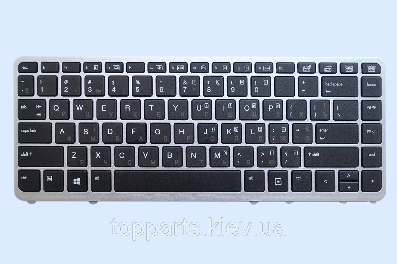 Клавіатура для ноутбуків HP EliteBook 840 G1/G2, 850 G1/G2, ZBook 14 G1/G2 чорна зі сріблястою рамкою
