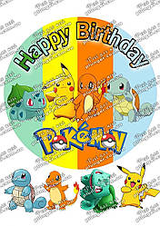Вафельна картинка для мафінів, топерів, пряників, капкейків "Pokemon, Покемон" (лист А4)