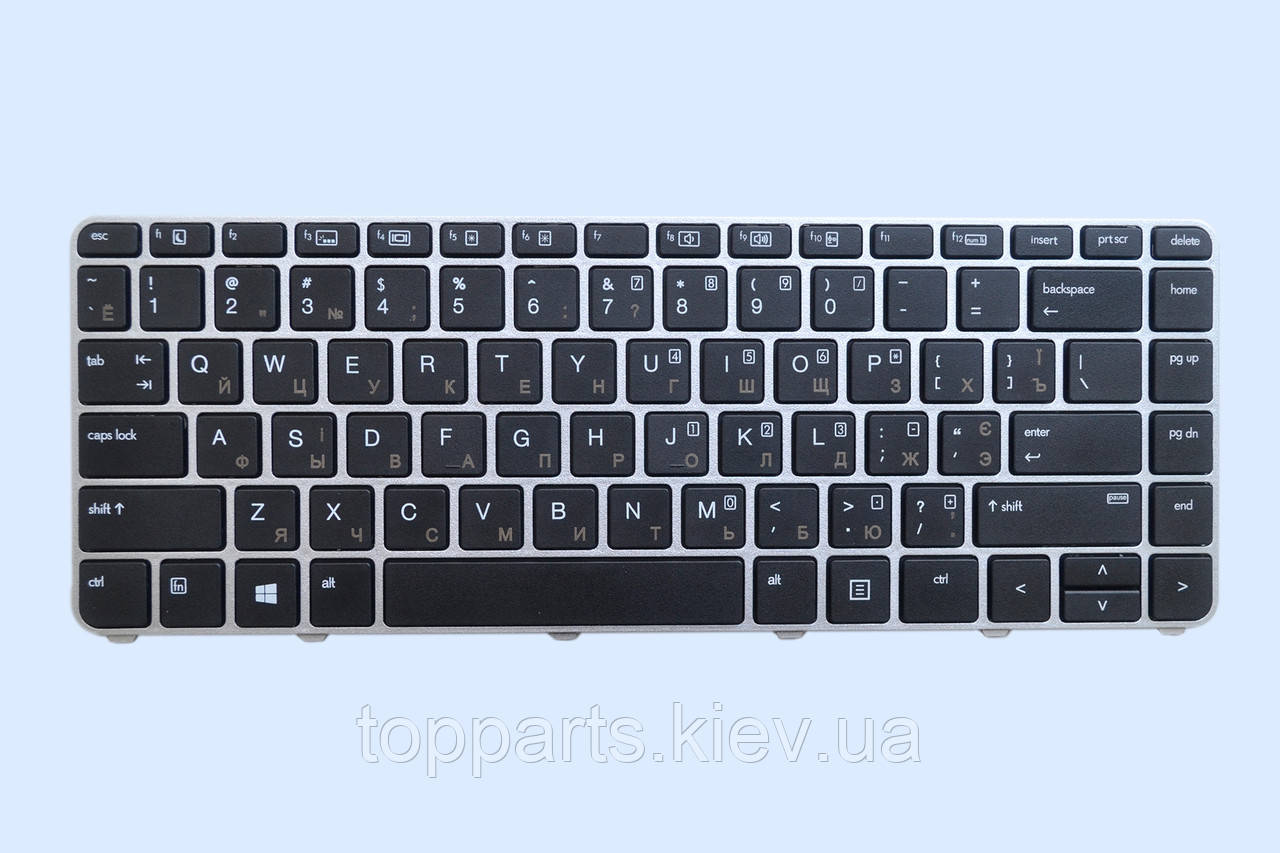 Клавіатура для ноутбуків HP EliteBook 745 G3/G4, 840 G3/G4 чорний зі сріблястою рамкою UA/RU/US