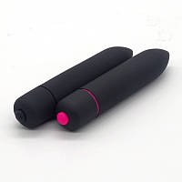 Женский мини вибратор для секса, стимулятор пуля, матовая вибропуля 9,3 см. Чёрный с розовой кнопкой
